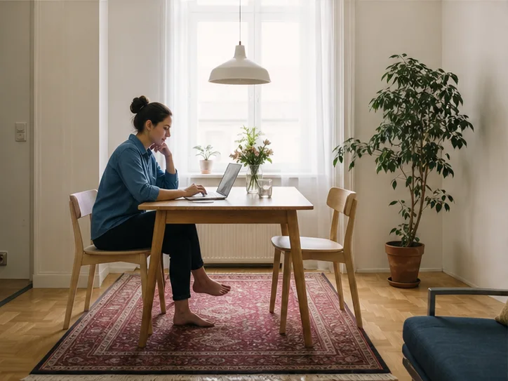 Separater Wohnraum mit Tisch als Essplatz und Arbeitsbereich